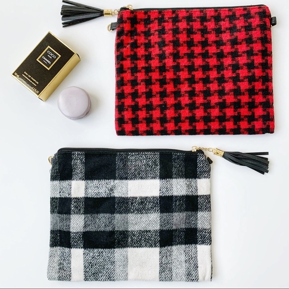 Black Red Houndstooth CROSSBODY bag - tassel - Picture 2 of 4
